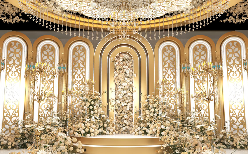 同心香槟色调婚礼堂效果展示